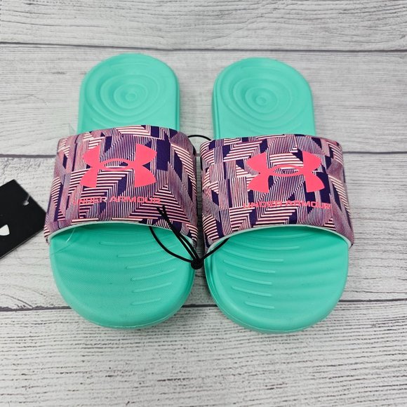 UNDER ARMOUR GIRLS ANSA PRINT SPORT SLIDES KIDS SIZE 1 - Picture 3 of 10